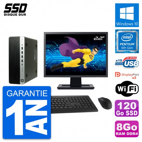 PC HP ProDesk 600 G3 SFF Ecran 22" G4400 RAM 8Go SSD 120Go Windows 10 Wifi