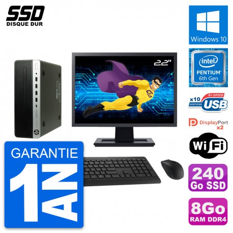 PC HP ProDesk 600 G3 SFF Ecran 22" G4400 RAM 8Go SSD 240Go Windows 10 Wifi