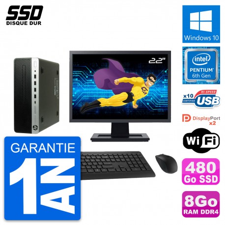 PC HP ProDesk 600 G3 SFF Ecran 22" G4400 RAM 8Go SSD 480Go Windows 10 Wifi
