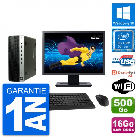 PC HP 600 G3 SFF Ecran 22" Intel G4400 RAM 16Go Disque Dur 500Go Windows 10 Wifi
