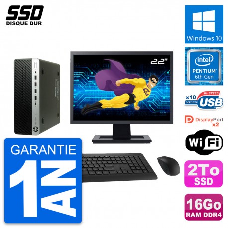 PC HP ProDesk 600 G3 SFF Ecran 22" Intel G4400 RAM 16Go SSD 2To Windows 10 Wifi