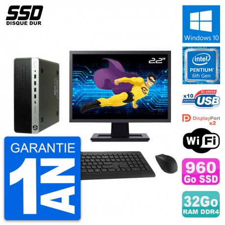 PC HP ProDesk 600 G3 SFF Ecran 22" G4400 RAM 32Go SSD 960Go Windows 10 Wifi