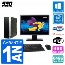 PC HP ProDesk 600 G3 SFF Ecran 22" G4400 RAM 64Go SSD 480Go Windows 10 Wifi