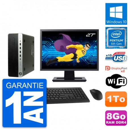 PC HP ProDesk 600 G3 SFF Ecran 27" G4400 RAM 8Go Disque Dur 1To Windows 10 Wifi