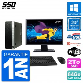 PC HP ProDesk 600 G3 SFF Ecran 27" Intel G4400 RAM 64Go SSD 2To Windows 10 Wifi