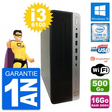 PC HP ProDesk 600 G3 SFF Intel i3-6100 RAM 16Go Disque Dur 500Go Windows 10 Wifi