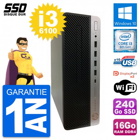 PC HP ProDesk 600 G3 SFF Intel Core i3-6100 RAM 16Go SSD 240Go Windows 10 Wifi