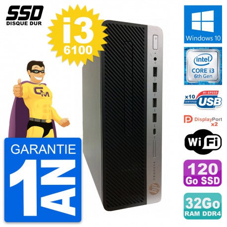 PC HP ProDesk 600 G3 SFF Intel Core i3-6100 RAM 32Go SSD 120Go Windows 10 Wifi