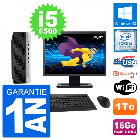 PC HP 600 G3 SFF Ecran 22" Intel i5-6500 RAM 16Go Disque Dur 1To Windows 10 Wifi