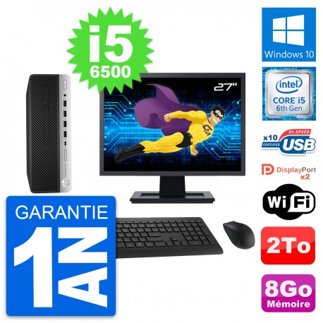 PC HP ProDesk 600 G3 SFF Ecran 27" i5-6500 RAM 8Go Disque 2To Windows 10 Wifi