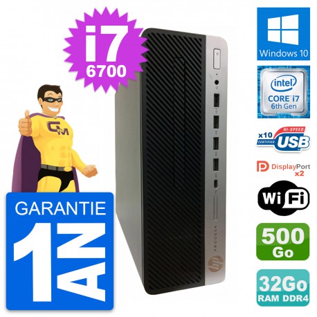PC HP ProDesk 600 G3 SFF Intel i7-6700 RAM 32Go Disque Dur 500Go Windows 10 Wifi