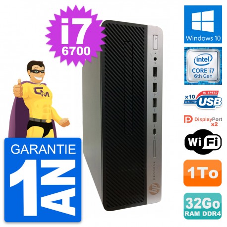 PC HP ProDesk 600 G3 SFF Intel Core i7-6700 RAM 32Go Disque 1To Windows 10 Wifi