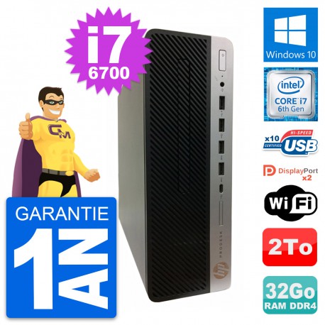 PC HP ProDesk 600 G3 SFF Intel Core i7-6700 RAM 32Go Disque 2To Windows 10 Wifi