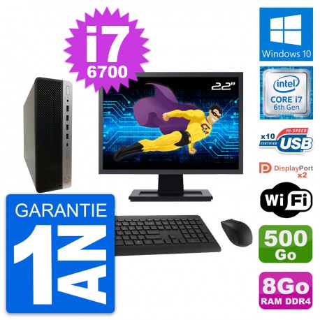 PC HP ProDesk 600 G3 SFF Ecran 22" i7-6700 RAM 8Go Disque 500Go Windows 10 Wifi