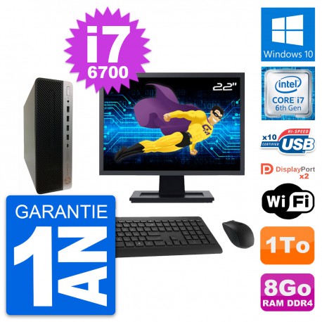 PC HP ProDesk 600 G3 SFF Ecran 22" i7-6700 RAM 8Go Disque 1To Windows 10 Wifi