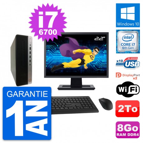 PC HP ProDesk 600 G3 SFF Ecran 22" i7-6700 RAM 8Go Disque 2To Windows 10 Wifi