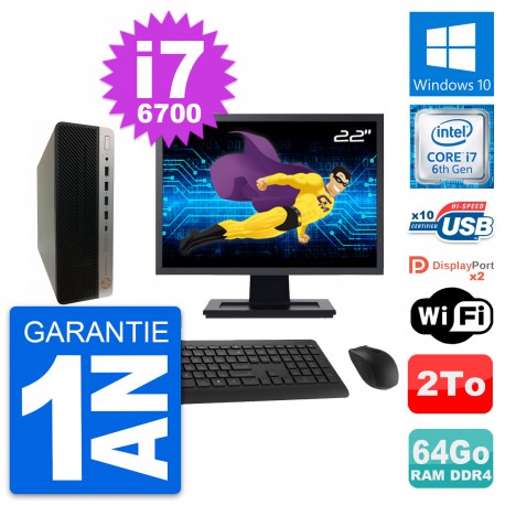 PC HP 600 G3 SFF Ecran 22" Intel i7-6700 RAM 64Go Disque Dur 2To Windows 10 Wifi