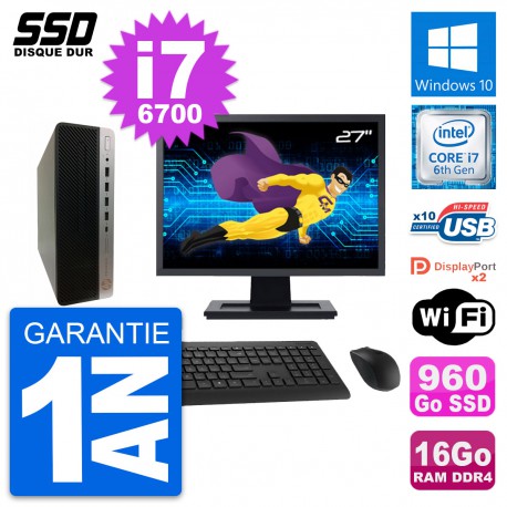 PC HP ProDesk 600 G3 SFF Ecran 27" i7-6700 RAM 16Go SSD 960Go Windows 10 Wifi
