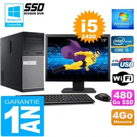PC Tour DELL 7010 Core I5-2400 Ram 4Go Disque 480 Go SSD Wifi W7 Ecran 19"