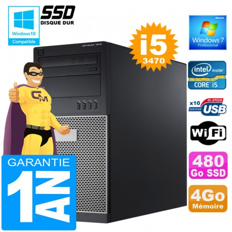 PC Tour DELL 7010 Core I5-3470 Ram 4Go Disque 480 Go SSD Graveur DVD Wifi W7