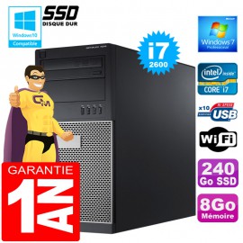 PC Tour DELL 7010 Core I7-2600 Ram 8Go Disque 240 Go SSD Graveur DVD Wifi W7