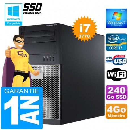 PC Tour DELL 7010 Core I7-3770 Ram 4Go Disque 240 Go SSD Graveur DVD Wifi W7