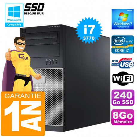 PC Tour DELL 7010 Core I7-3770 Ram 8Go Disque 480 Go SSD Graveur DVD Wifi W7