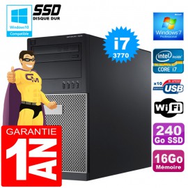 PC Tour DELL 7010 Core I7-3770 Ram 16Go Disque 240 Go SSD Graveur DVD Wifi W7
