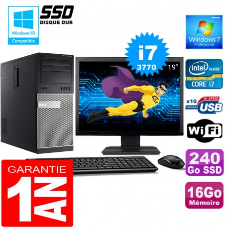 PC Tour DELL 7010 Core I7-3770 Ram 16Go Disque 240 Go SSD Wifi W7 Ecran 19"