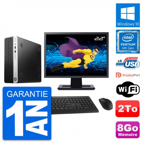 PC HP ProDesk 400 G4 SFF Ecran 22" G4400 RAM 8Go Disque Dur 2To Windows 10 Wifi
