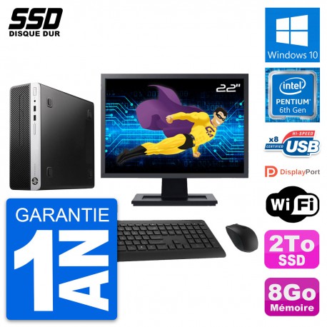 PC HP ProDesk 400 G4 SFF Ecran 22" Intel G4400 RAM 8Go SSD 2To Windows 10 Wifi