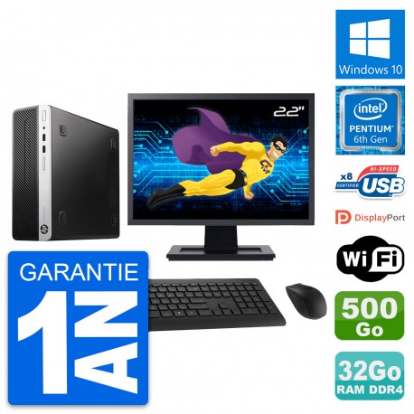 PC HP 400 G4 SFF Ecran 22" Intel G4400 RAM 32Go Disque Dur 500Go Windows 10 Wifi