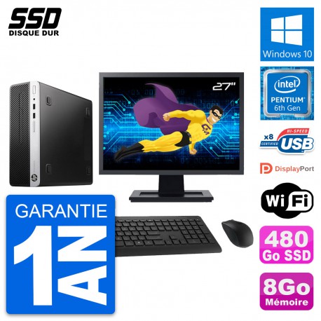 PC HP ProDesk 400 G4 SFF Ecran 27" Intel G4400 RAM 8Go SSD 480Go Windows 10 Wifi