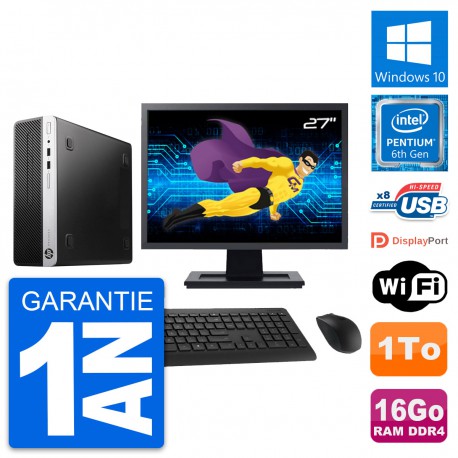 PC HP 400 G4 SFF Ecran 27" Intel G4400 RAM 16Go Disque Dur 1To Windows 10 Wifi