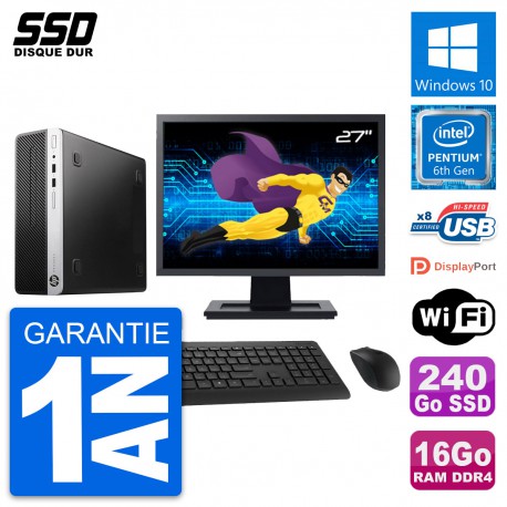 PC HP ProDesk 400 G4 SFF Ecran 27" G4400 RAM 16Go SSD 240Go Windows 10 Wifi