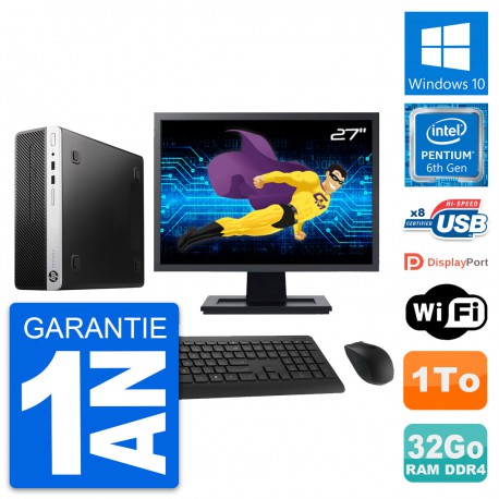 PC HP 400 G4 SFF Ecran 27" Intel G4400 RAM 32Go Disque Dur 1To Windows 10 Wifi