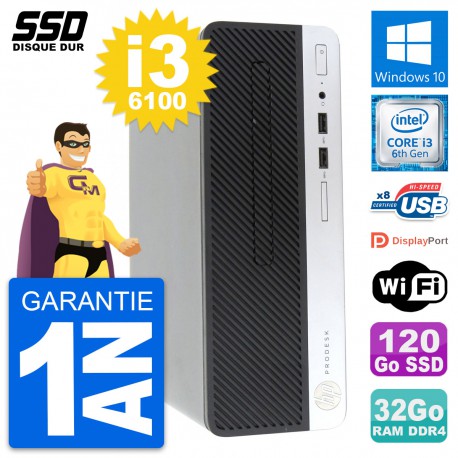 PC HP ProDesk 400 G4 SFF Intel Core i3-6100 RAM 32Go SSD 120Go Windows 10 Wifi