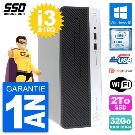 PC HP ProDesk 400 G4 SFF Intel Core i3-6100 RAM 32Go SSD 2To Windows 10 Wifi