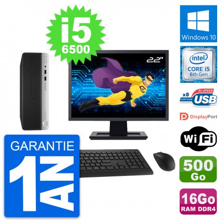 PC HP 400 G4 SFF Ecran 22" Intel i5-6500 RAM 16Go Disque 500Go Windows 10 Wifi
