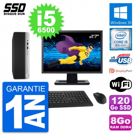 PC HP 400 G4 SFF Ecran 27" Intel Core i5-6500 RAM 8Go SSD 120Go Windows 10 Wifi
