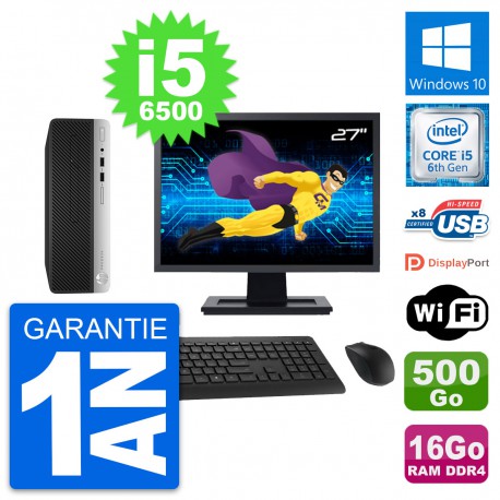 PC HP 400 G4 SFF Ecran 27" Intel i5-6500 RAM 16Go Disque 500Go Windows 10 Wifi