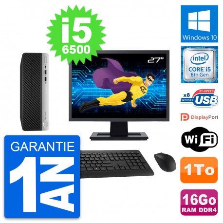 PC HP 400 G4 SFF Ecran 27" Intel i5-6500 RAM 16Go Disque Dur 1To Windows 10 Wifi