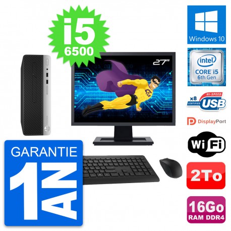 PC HP 400 G4 SFF Ecran 27" Intel i5-6500 RAM 16Go Disque Dur 2To Windows 10 Wifi
