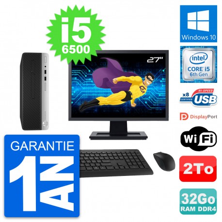 PC HP 400 G4 SFF Ecran 27" Intel i5-6500 RAM 32Go Disque Dur 2To Windows 10 Wifi