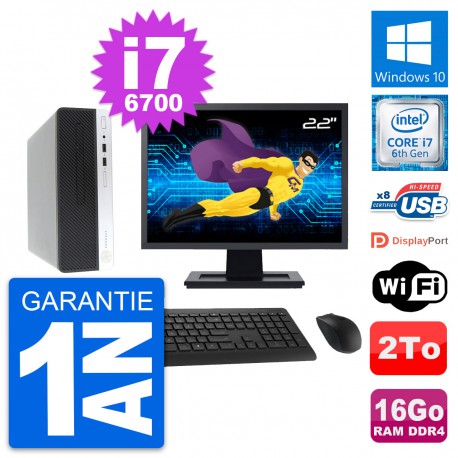 PC HP 400 G4 SFF Ecran 22" Intel i7-6700 RAM 16Go Disque Dur 2To Windows 10 Wifi