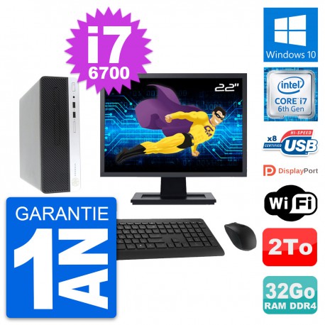 PC HP 400 G4 SFF Ecran 22" Intel i7-6700 RAM 32Go Disque Dur 2To Windows 10 Wifi