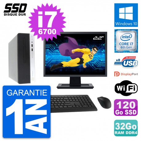PC HP ProDesk 400 G4 SFF Ecran 22" i7-6700 RAM 32Go SSD 120Go Windows 10 Wifi