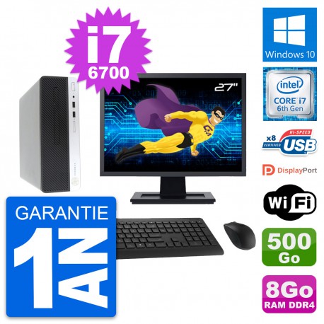 PC HP ProDesk 400 G4 SFF Ecran 27" i7-6700 RAM 8Go Disque 500Go Windows 10 Wifi
