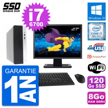PC HP 400 G4 SFF Ecran 27" Intel Core i7-6700 RAM 8Go SSD 120Go Windows 10 Wifi