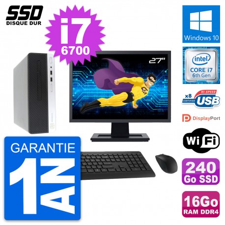 PC HP ProDesk 400 G4 SFF Ecran 27" i7-6700 RAM 16Go SSD 240Go Windows 10 Wifi